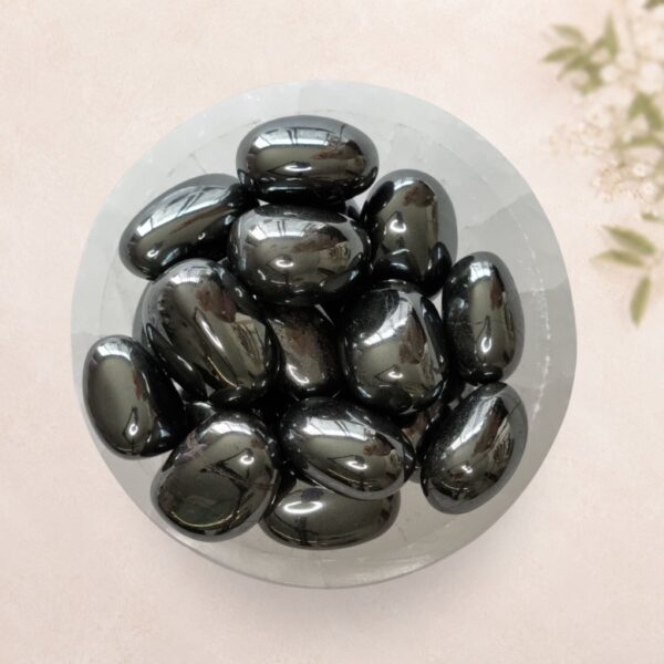 Hematite tumble stone for grounding and strength from Oracle of Crystals Melbourne