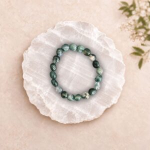 Moss Agate Bracelet with 8mm crystal beads for grounding, strength and nature connection