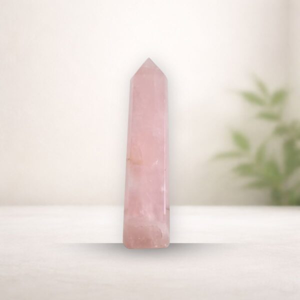 rose quartz crystal tower from Brazil with soft pink tones for love and emotional healing