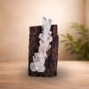 Handcrafted Clear Quartz wood lamp made in Australia with genuine Clear Quartz crystals and sustainably sourced native timber.