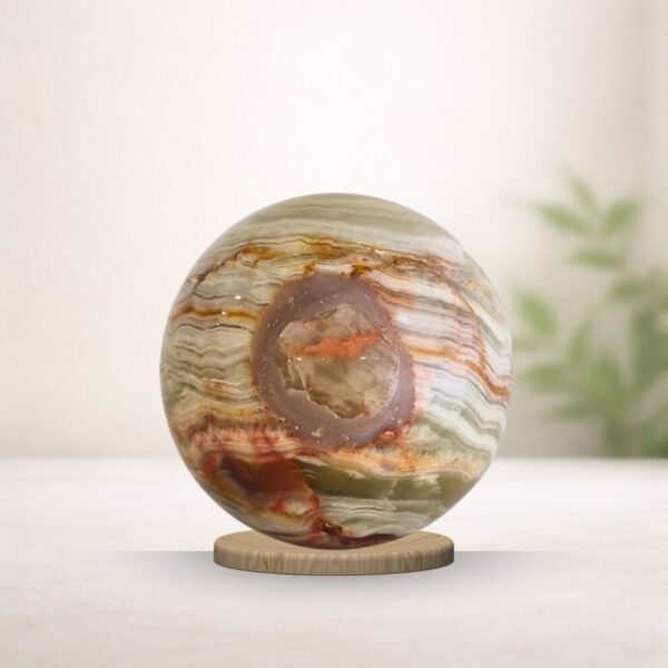 Green Banded Onyx sphere for grounding and emotional balance from Oracle of Crystals Melbourne