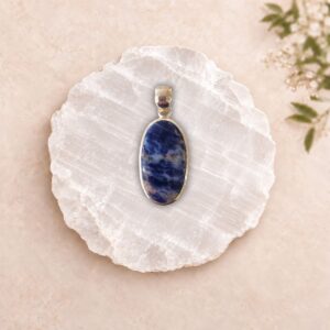 sodalite-pendant-melbourne Sodalite Pendant set in 925 sterling silver for calm, clarity and communication